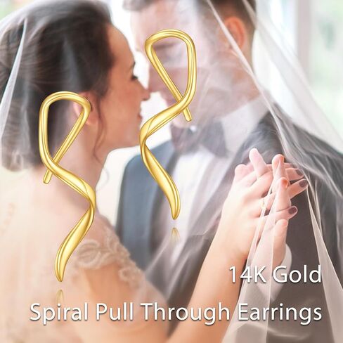 14K Gold Spiral Threader Earrings for Women Swirl Pull Through Earrings Minimalist Tiny Cartilage Wrap Earrings Jewelry Gift in Kuwait