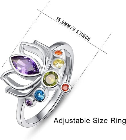 TANGPOET Chakra Rings for Women Lotus Flower Adjustable Rings S925 Sterling Silver Healing Jewelry Reiki Meditation Gifts for Her Yoga Lovers in Kuwait