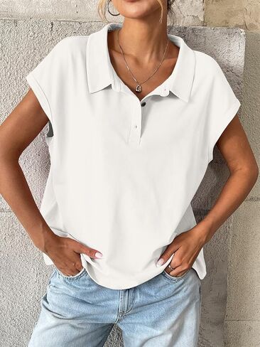 EasyGala Womens Cotton Cap Sleeve Polo Shirts Oversized Short Sleeve Henley Neck Tops Summer Loose Fit Boxy Tees in Saudi Arabia