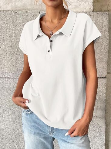 EasyGala Womens Cotton Cap Sleeve Polo Shirts Oversized Short Sleeve Henley Neck Tops Summer Loose Fit Boxy Tees in Saudi Arabia