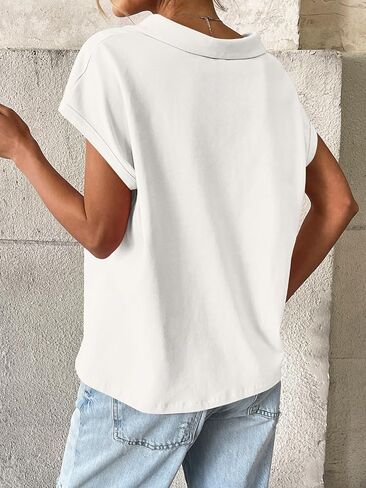 EasyGala Womens Cotton Cap Sleeve Polo Shirts Oversized Short Sleeve Henley Neck Tops Summer Loose Fit Boxy Tees in Saudi Arabia