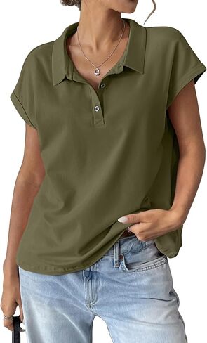 EasyGala Womens Cotton Cap Sleeve Polo Shirts Oversized Short Sleeve Henley Neck Tops Summer Loose Fit Boxy Tees in Saudi Arabia
