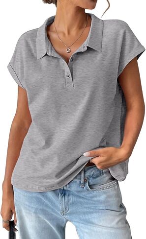 EasyGala Womens Cotton Cap Sleeve Polo Shirts Oversized Short Sleeve Henley Neck Tops Summer Loose Fit Boxy Tees in Saudi Arabia