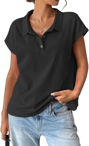 EasyGala Womens Cotton Cap Sleeve Polo Shirts Oversized Short Sleeve Henley Neck Tops Summer Loose Fit Boxy Tees in Saudi Arabia