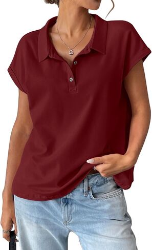 EasyGala Womens Cotton Cap Sleeve Polo Shirts Oversized Short Sleeve Henley Neck Tops Summer Loose Fit Boxy Tees in Saudi Arabia