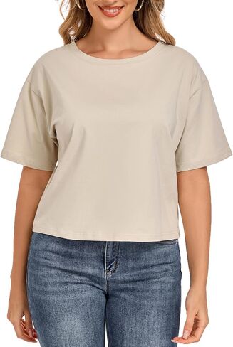 Crop Tops for Women Oversized Tshirts Short Sleeve Crew Neck Casual Loose Summer Cropped T Shirts for Women in Saudi Arabia
