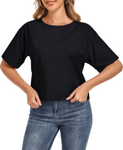 Crop Tops for Women Oversized Tshirts Short Sleeve Crew Neck Casual Loose Summer Cropped T Shirts for Women in Saudi Arabia