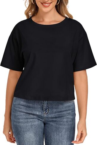 Crop Tops for Women Oversized Tshirts Short Sleeve Crew Neck Casual Loose Summer Cropped T Shirts for Women in Saudi Arabia