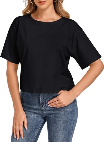 Crop Tops for Women Oversized Tshirts Short Sleeve Crew Neck Casual Loose Summer Cropped T Shirts for Women in Saudi Arabia