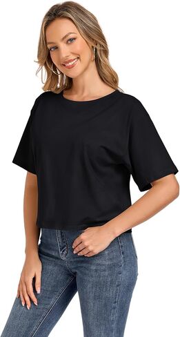 Crop Tops for Women Oversized Tshirts Short Sleeve Crew Neck Casual Loose Summer Cropped T Shirts for Women in Saudi Arabia