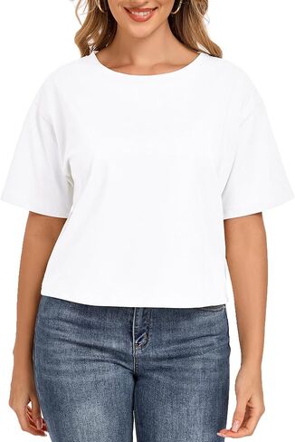 Crop Tops for Women Oversized Tshirts Short Sleeve Crew Neck Casual Loose Summer Cropped T Shirts for Women in Saudi Arabia