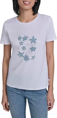 Karl Lagerfeld Women's Short Sleeve Crew Neck Flower Logo T-Shirt in Kuwait