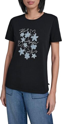 Karl Lagerfeld Women's Short Sleeve Crew Neck Flower Logo T-Shirt in Kuwait