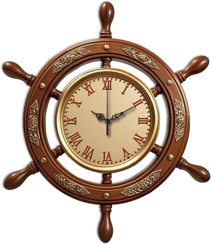Navigation Wall Clock Ship's Wheel Battery Operated Irregular Shape Clocks Flat Printing Non Ticking Clock Decorative for Home Living Room Bedroom Office Decoration, 12.99x15.07 inch in Saudi Arabia