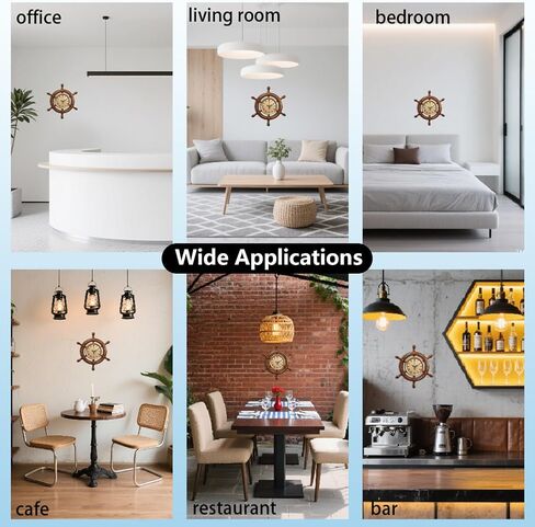 Navigation Wall Clock Ship's Wheel Battery Operated Irregular Shape Clocks Flat Printing Non Ticking Clock Decorative for Home Living Room Bedroom Office Decoration, 12.99x15.07 inch in Saudi Arabia