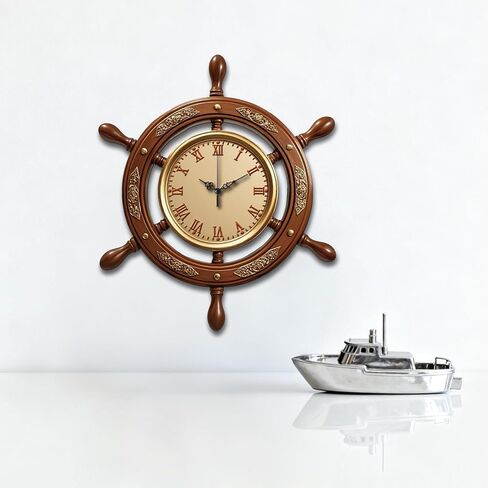 Navigation Wall Clock Ship's Wheel Battery Operated Irregular Shape Clocks Flat Printing Non Ticking Clock Decorative for Home Living Room Bedroom Office Decoration, 12.99x15.07 inch in Saudi Arabia