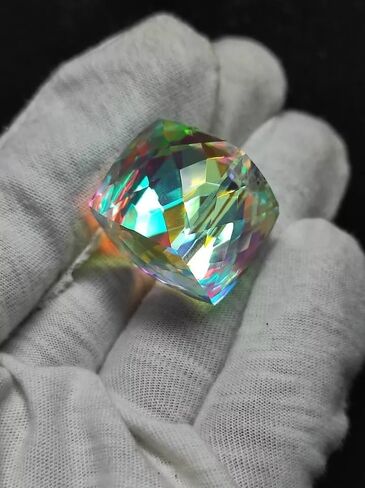 Natural 52 CT Rainbow Color Mystic Topaz Cube Cut Certified Loose Gemstone Collectible Gems Stone For Making Jewelry in Saudi Arabia