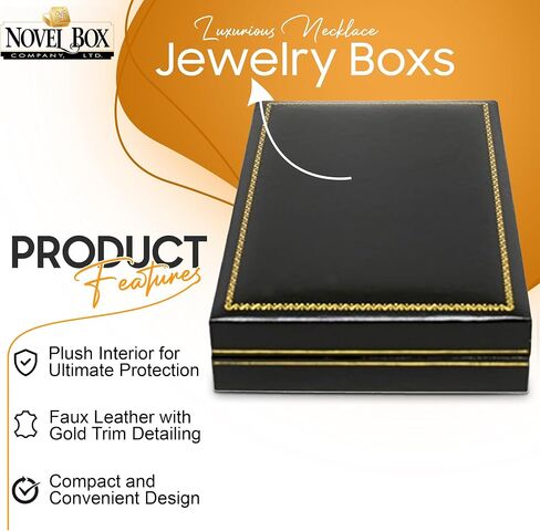 Novel Box Black Jewelry Box for Necklace 4.4x6.25x1.4 Inch - Faux Leatherette Jewelry Display Gift Boxes - Soft Velvet Interior Necklace/Pendant Storage Cases for Proposal Engagement in Saudi Arabia