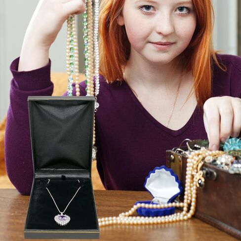 Novel Box Black Jewelry Box for Necklace 4.4x6.25x1.4 Inch - Faux Leatherette Jewelry Display Gift Boxes - Soft Velvet Interior Necklace/Pendant Storage Cases for Proposal Engagement in Saudi Arabia