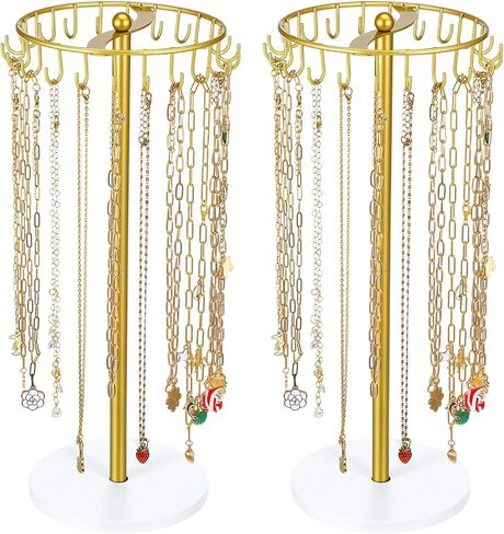 2 Pcs Necklace Holder Jewelry Organizer With 22 Hooks Gold Metal And Wooden Base Stand For Hanging Bracelet Keychain Storage Home Bedroom Dressing Table Decor For Women in Saudi Arabia