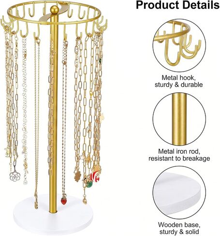 2 Pcs Necklace Holder Jewelry Organizer With 22 Hooks Gold Metal And Wooden Base Stand For Hanging Bracelet Keychain Storage Home Bedroom Dressing Table Decor For Women in Saudi Arabia