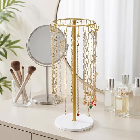 2 Pcs Necklace Holder Jewelry Organizer With 22 Hooks Gold Metal And Wooden Base Stand For Hanging Bracelet Keychain Storage Home Bedroom Dressing Table Decor For Women in Saudi Arabia