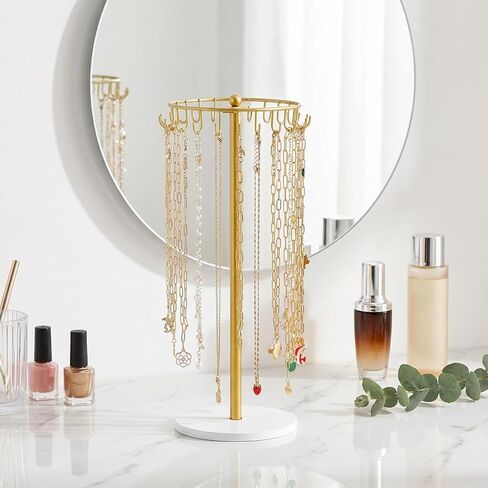 2 Pcs Necklace Holder Jewelry Organizer With 22 Hooks Gold Metal And Wooden Base Stand For Hanging Bracelet Keychain Storage Home Bedroom Dressing Table Decor For Women in Saudi Arabia