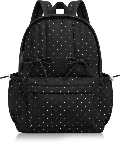 Polka Dot Backpack for Women Black White Kawaii Nylon Bookbags with Bow Ladies Polka Dot Rucksack Casual Daypack(Large) in Saudi Arabia