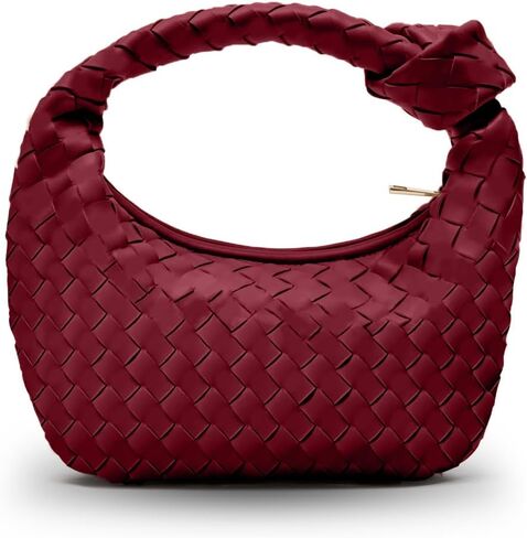 Woven Purse - Woven bags for women - Small Hobo Bags - Fashion Knotted Top Handle Handbags Clutch - Soft Vegan Leather - Burgundy in Saudi Arabia
