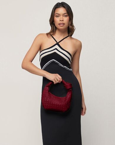 Woven Purse - Woven bags for women - Small Hobo Bags - Fashion Knotted Top Handle Handbags Clutch - Soft Vegan Leather - Burgundy in Saudi Arabia