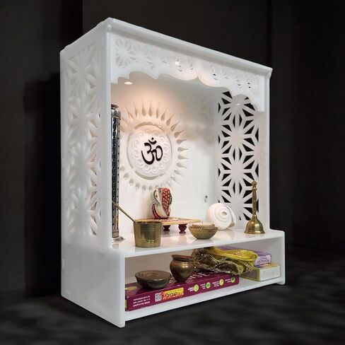 Heartily® Acrylic Shree Beautiful Pooja Stand for Home Mandir for Home Temple for Home and Office Puja Mandir for Home and Office Wall with LED Spot Light Product (H- 18, L- 16, W-8.75 Inch) in Saudi Arabia