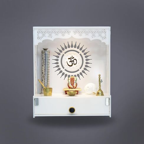 Heartily® Acrylic Shree Beautiful Pooja Stand for Home Mandir for Home Temple for Home and Office Puja Mandir for Home and Office Wall with LED Spot Light Product (H- 18, L- 16, W-8.75 Inch) in Saudi Arabia