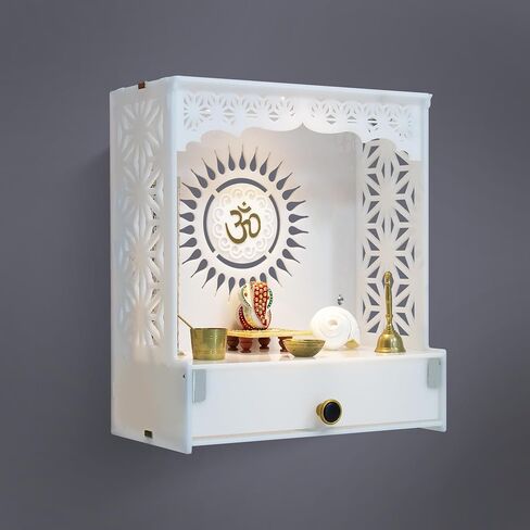 Heartily® Acrylic Shree Beautiful Pooja Stand for Home Mandir for Home Temple for Home and Office Puja Mandir for Home and Office Wall with LED Spot Light Product (H- 18, L- 16, W-8.75 Inch) in Saudi Arabia