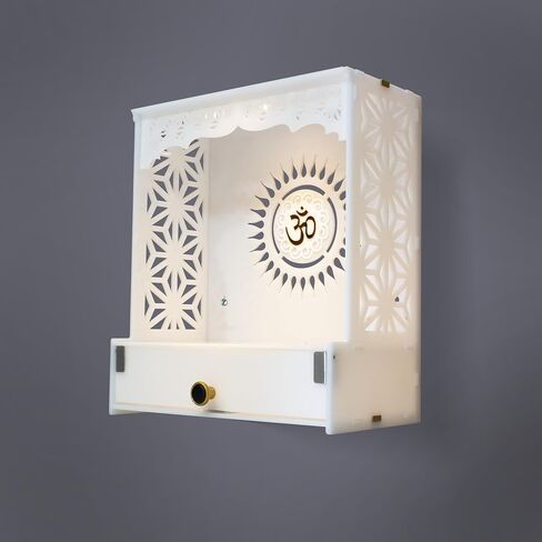 Heartily® Acrylic Shree Beautiful Pooja Stand for Home Mandir for Home Temple for Home and Office Puja Mandir for Home and Office Wall with LED Spot Light Product (H- 18, L- 16, W-8.75 Inch) in Saudi Arabia