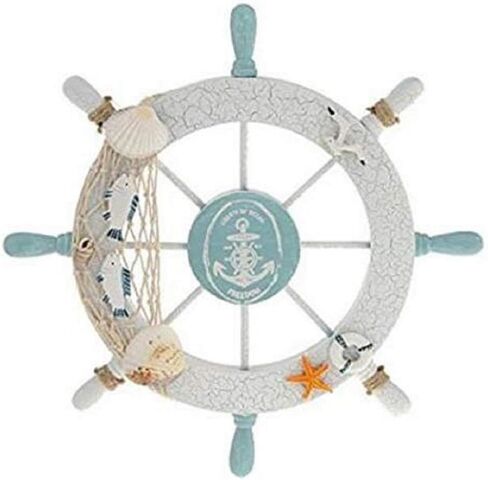 Gesteh Nautical Beach Wooden Boat Ship Steering Wheel Fishing Net Shell Home Wall Decor (11 inches) in Saudi Arabia