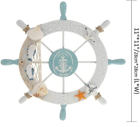 Gesteh Nautical Beach Wooden Boat Ship Steering Wheel Fishing Net Shell Home Wall Decor (11 inches) in Saudi Arabia