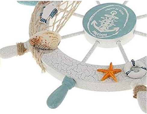 Gesteh Nautical Beach Wooden Boat Ship Steering Wheel Fishing Net Shell Home Wall Decor (11 inches) in Saudi Arabia