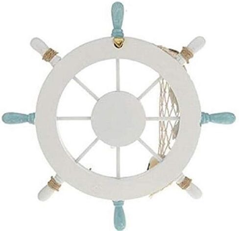 Gesteh Nautical Beach Wooden Boat Ship Steering Wheel Fishing Net Shell Home Wall Decor (11 inches) in Saudi Arabia