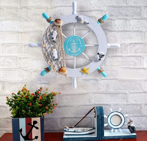 Gesteh Nautical Beach Wooden Boat Ship Steering Wheel Fishing Net Shell Home Wall Decor (11 inches) in Saudi Arabia