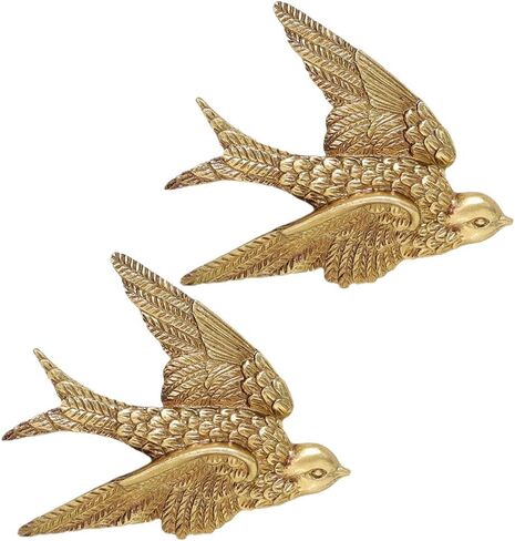 Yardwe 2 Pcs Resin Swallows Wall Decor 3d Bird Wall Sculptures Gold Finish for Living Room Bedroom Garden Hanging Decoration, 4.3x3.5x0.6 Inch in Kuwait