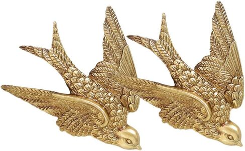 Yardwe 2 Pcs Resin Swallows Wall Decor 3d Bird Wall Sculptures Gold Finish for Living Room Bedroom Garden Hanging Decoration, 4.3x3.5x0.6 Inch in Kuwait