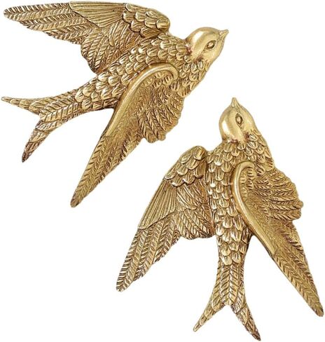 Yardwe 2 Pcs Resin Swallows Wall Decor 3d Bird Wall Sculptures Gold Finish for Living Room Bedroom Garden Hanging Decoration, 4.3x3.5x0.6 Inch in Kuwait