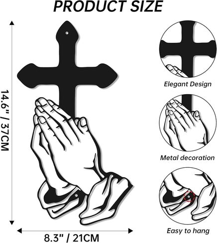 Slickss Metal Cross Wall Art with Praying Hands – Christian Religious Wall Decor for Home, Church, Living Room – Inspirational Indoor/Outdoor Wall Hanging for Faithful (8.3x14.6 Inch) in Saudi Arabia