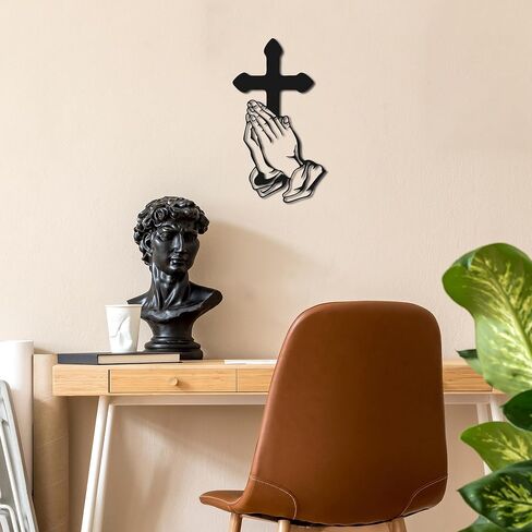 Slickss Metal Cross Wall Art with Praying Hands – Christian Religious Wall Decor for Home, Church, Living Room – Inspirational Indoor/Outdoor Wall Hanging for Faithful (8.3x14.6 Inch) in Saudi Arabia