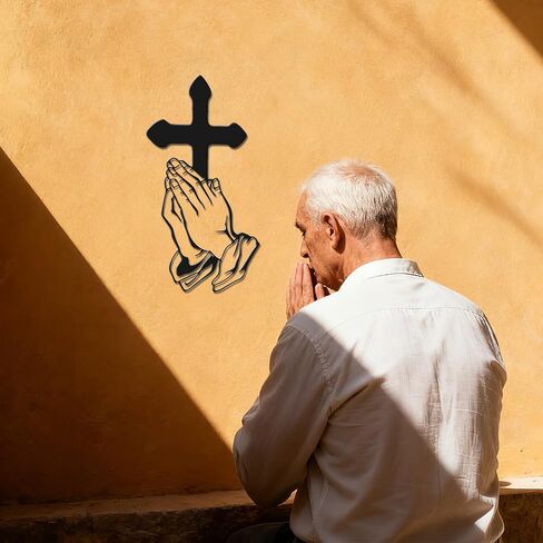 Slickss Metal Cross Wall Art with Praying Hands – Christian Religious Wall Decor for Home, Church, Living Room – Inspirational Indoor/Outdoor Wall Hanging for Faithful (8.3x14.6 Inch) in Saudi Arabia