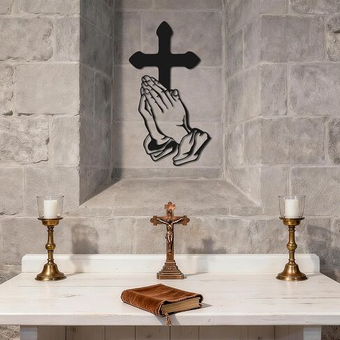 Slickss Metal Cross Wall Art with Praying Hands – Christian Religious Wall Decor for Home, Church, Living Room – Inspirational Indoor/Outdoor Wall Hanging for Faithful (8.3x14.6 Inch) in Saudi Arabia