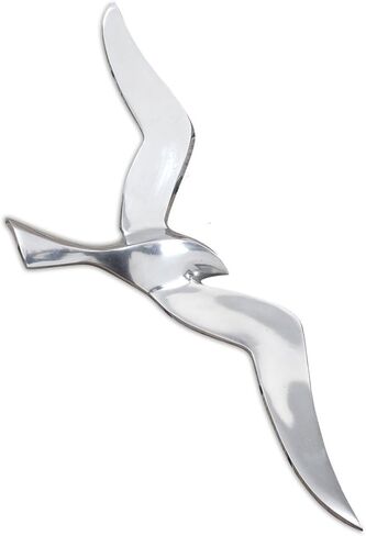 منحوتة حائط WHW Whole House Worlds Americana Flying Sea Gull، مصنوعة يدويًا، مصنوعة من الألومنيوم الفضي الناعم، 14 × 5 بوصة (36 سم × 14 سم) in Kuwait