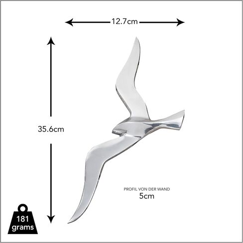 منحوتة حائط WHW Whole House Worlds Americana Flying Sea Gull، مصنوعة يدويًا، مصنوعة من الألومنيوم الفضي الناعم، 14 × 5 بوصة (36 سم × 14 سم) in Kuwait