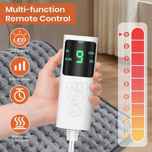 Heating Pad with 9 Heat Settings & 4 Timers Auto-Off, Machine Washable, Dry & Moist Heat, Soft Electric Heating Pad 12''×24'' in Saudi Arabia