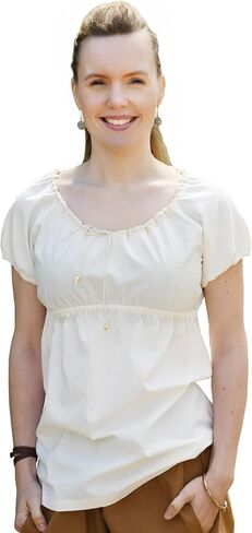 Battle-Merchant Aren Medieval Short Sleeve Blouse – 100% Cotton with Adjustable Neckline in Saudi Arabia